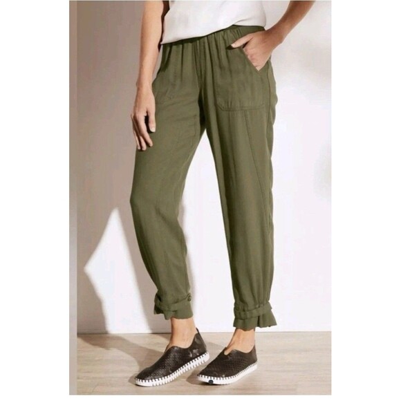 Soft Surroundings Neelandra Button Tapered Ankle Pants Olive Green Size Large - Picture 1 of 7